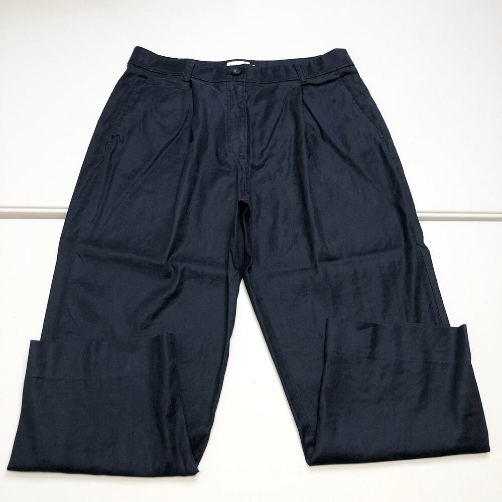 The Reset R Label Slouchy Trouser in Dark Blue Women's Size Large Linen Blend